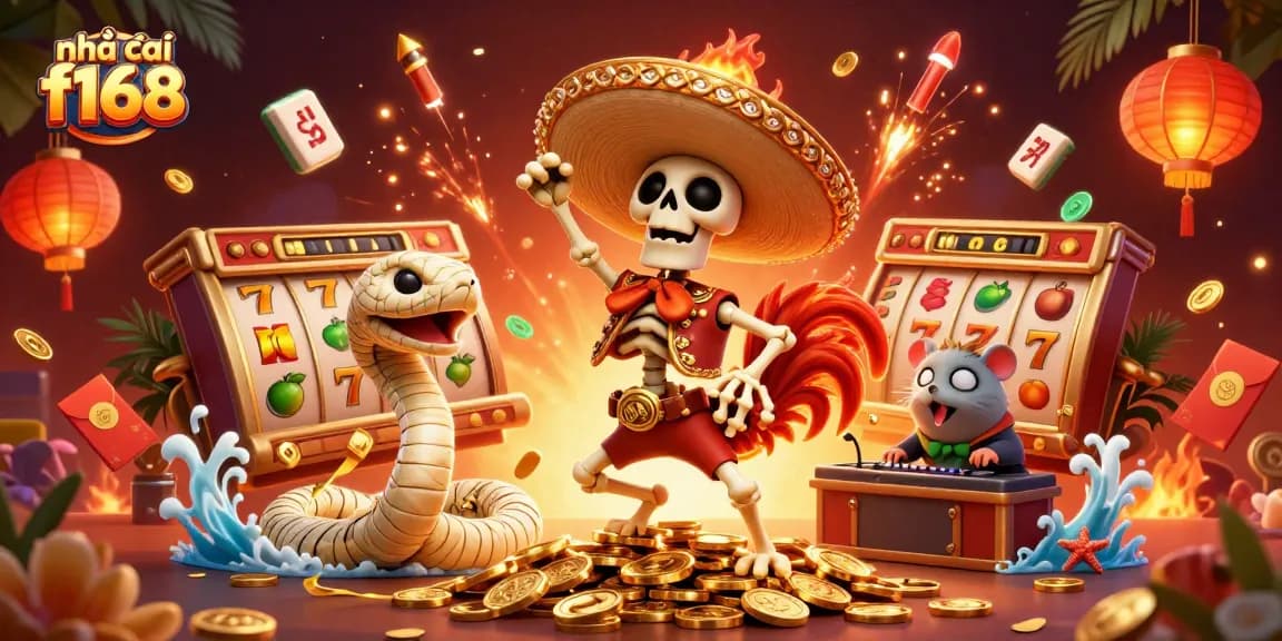 Experience thrilling gameplay at nhà cái f168 with golden slots and energetic characters.
