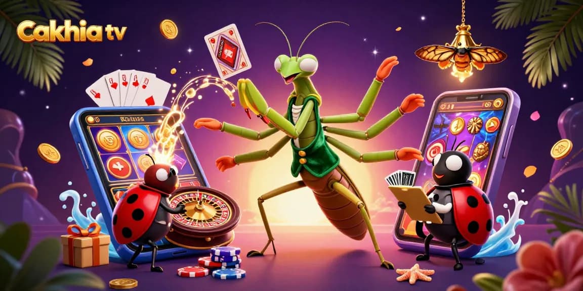 Cakhia TV showcases a lively gaming scene with cheerful characters engaged in thrilling bets amidst vibrant casino elements.