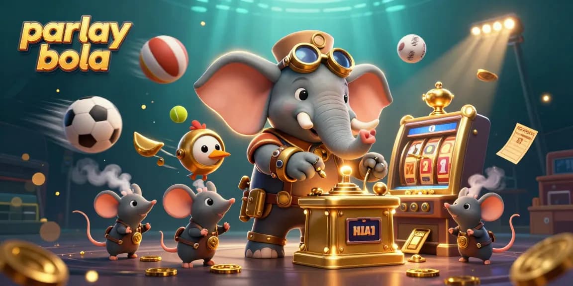 Engage with parlay bola through this dynamic illustration featuring steampunk characters and sports elements.