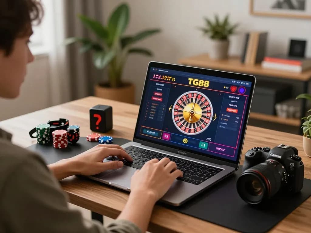 Engaging online gaming experience with TG88 roulette interface on laptop, strategic gameplay in focus.