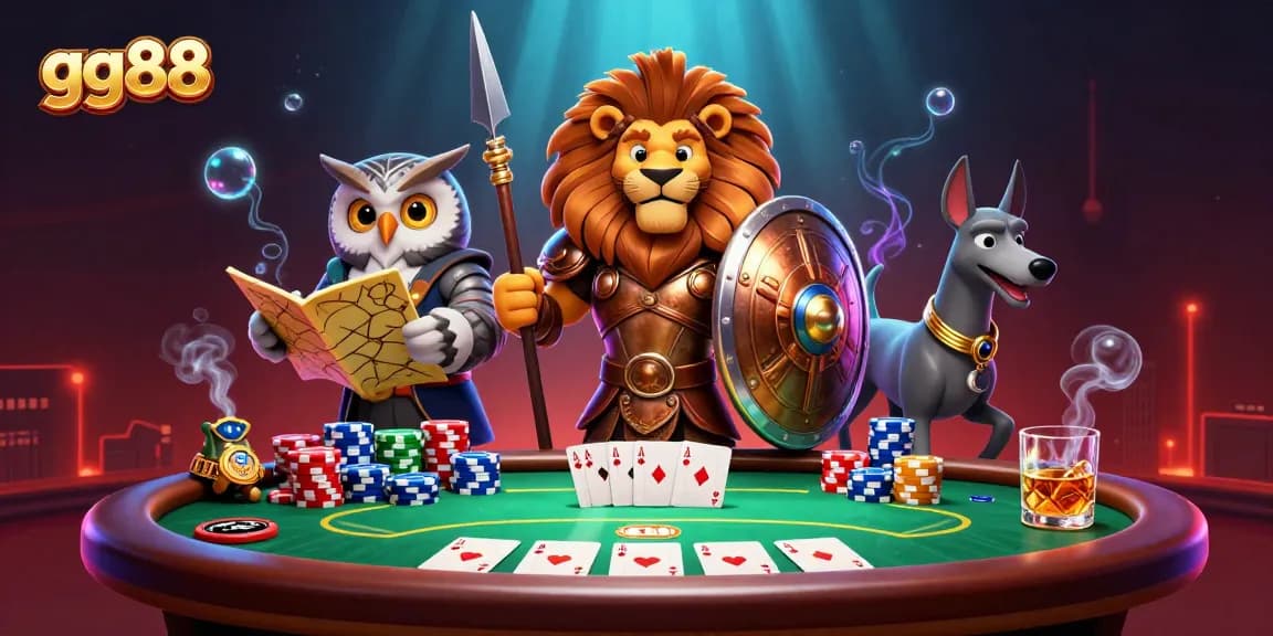 Experience thrilling gaming at gg88 with a Spartanesque scene packed with poker elements.