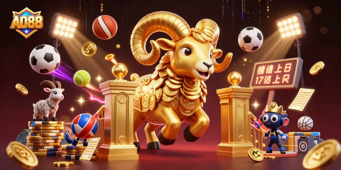 AO88 offers thrilling sports betting experiences with golden ram and dynamic game elements flying around.