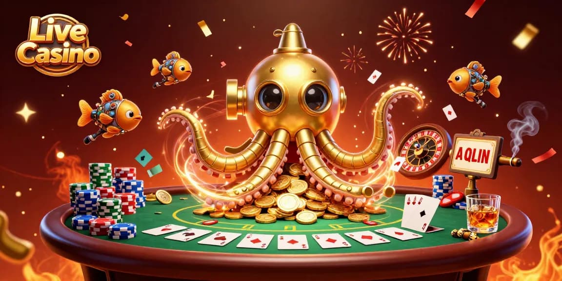 Experience the thrill of Live Casino action with a kraken submarine and poker elements.