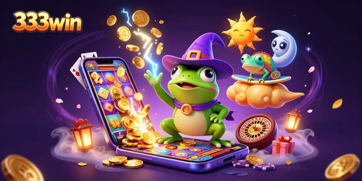 Win big with 333win as a wizard frog conjures coins and exciting slot games!