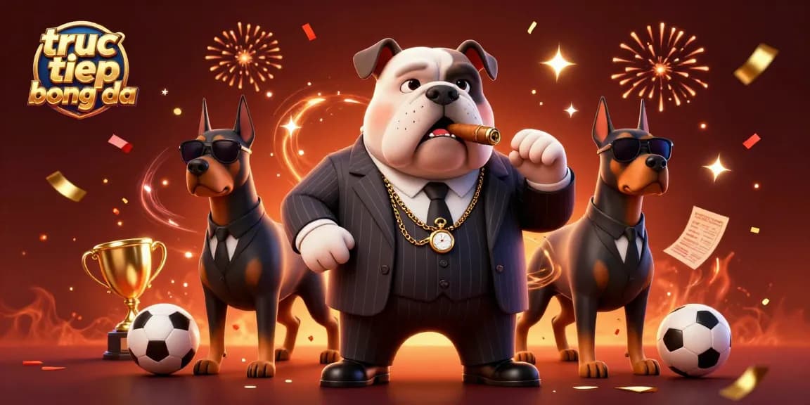 Experience truc tiep bong da with a festive scene of a mafia bulldog and betting elements.