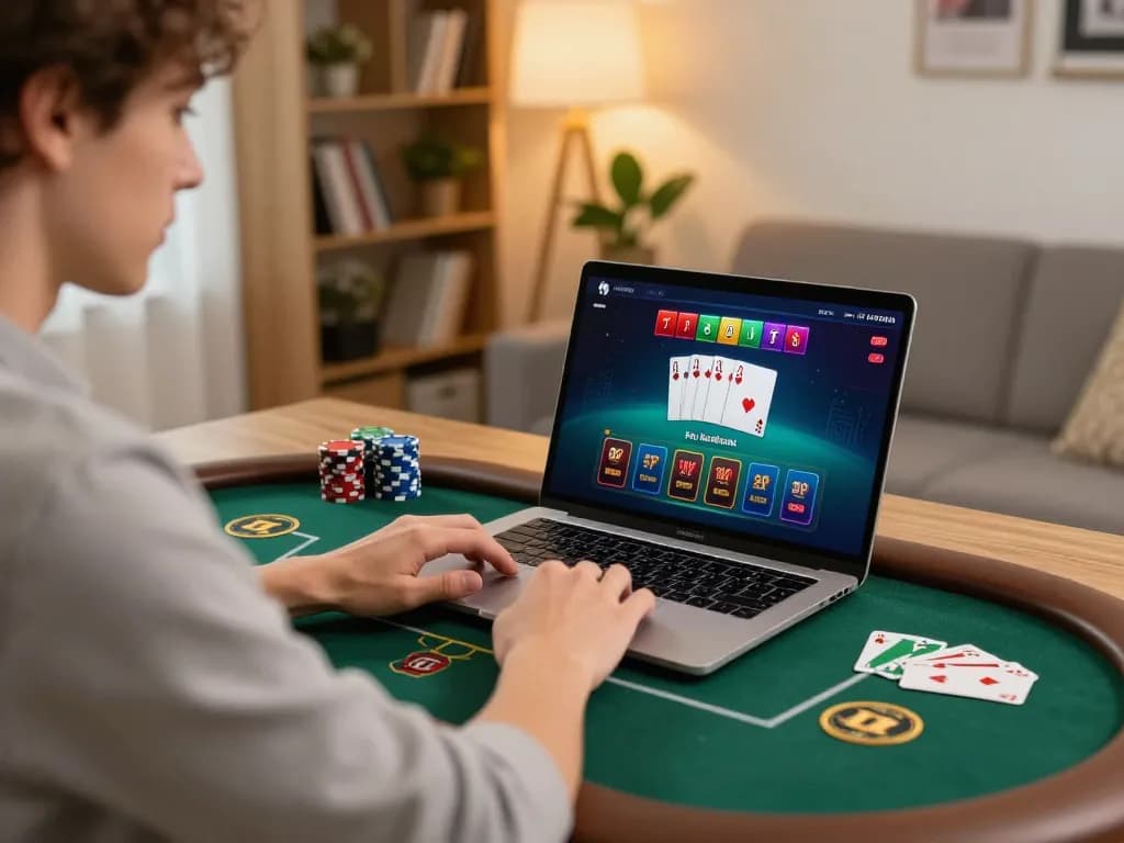 nhacaiuytinn user engaging in online casino gaming with poker interface on screen