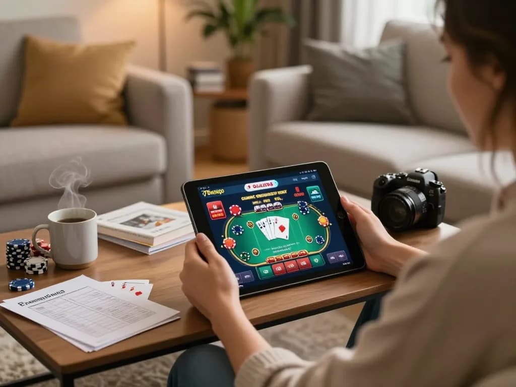 Player engaging with the 78wingo casino app, showcasing poker strategy and comfort.