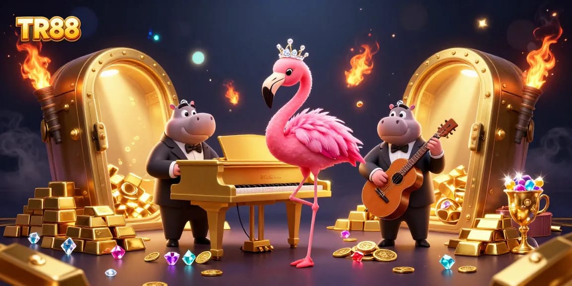 Join the fun at TR88 with vibrant casino games and captivating characters in a lively scene.