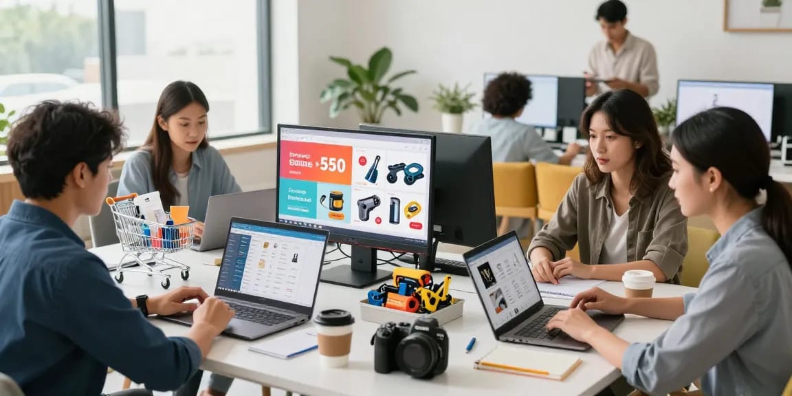 rokok88 online shopping professionals collaborating on industrial tools