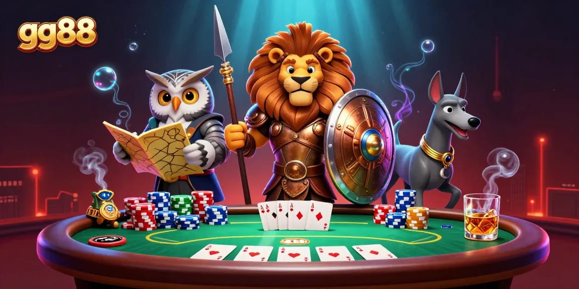 Experience thrilling gaming at gg88 with a Spartanesque scene packed with poker elements.