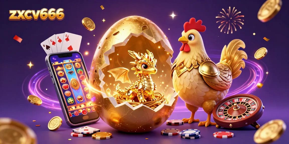 Experience the excitement of zxcv666 with a golden dragon amidst colorful casino elements and vibrant celebrations.