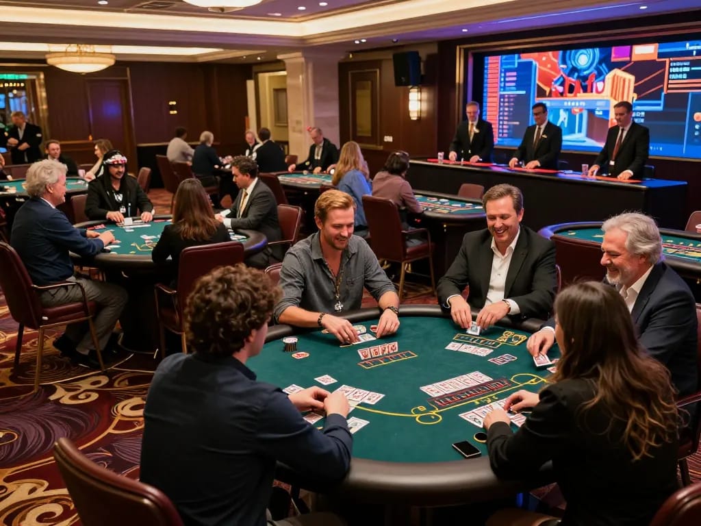 Players enjoying an exciting game of blackjack at KJC casino, showcasing strategy and social interaction.