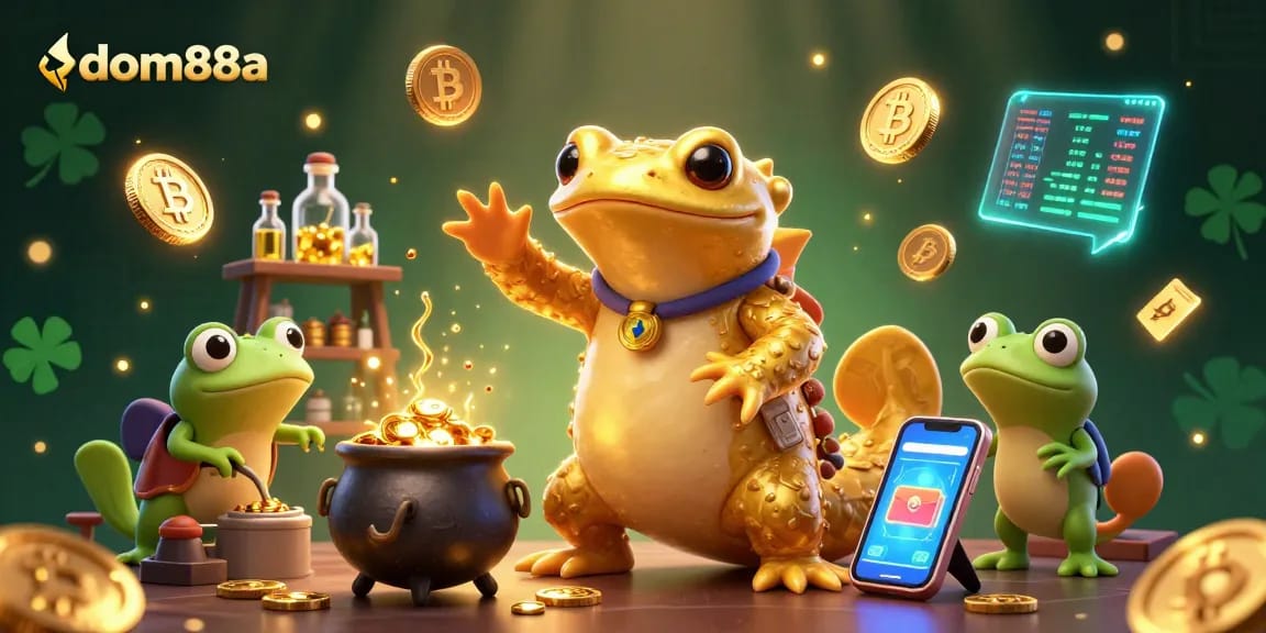 Win big with dom88a - vibrant scene featuring an alchemist and gaming elements in a casino setting.