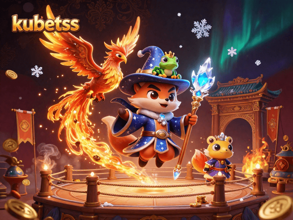 Experience thrilling gaming with kubetss at a mystical 3D online casino featuring vibrant characters and dynamic elements.