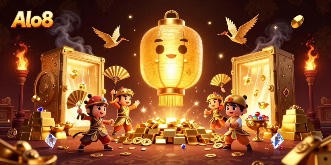 Alo8 players enjoying live casino elements with glowing treasures in a vibrant setting