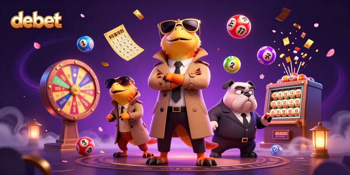 Engage with debet gaming as raptors hilariously try to enter a VIP casino, amidst vibrant lottery elements.