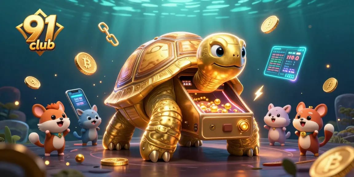Engage with the exciting world of the 91 club featuring a golden tortoise pinball machine.