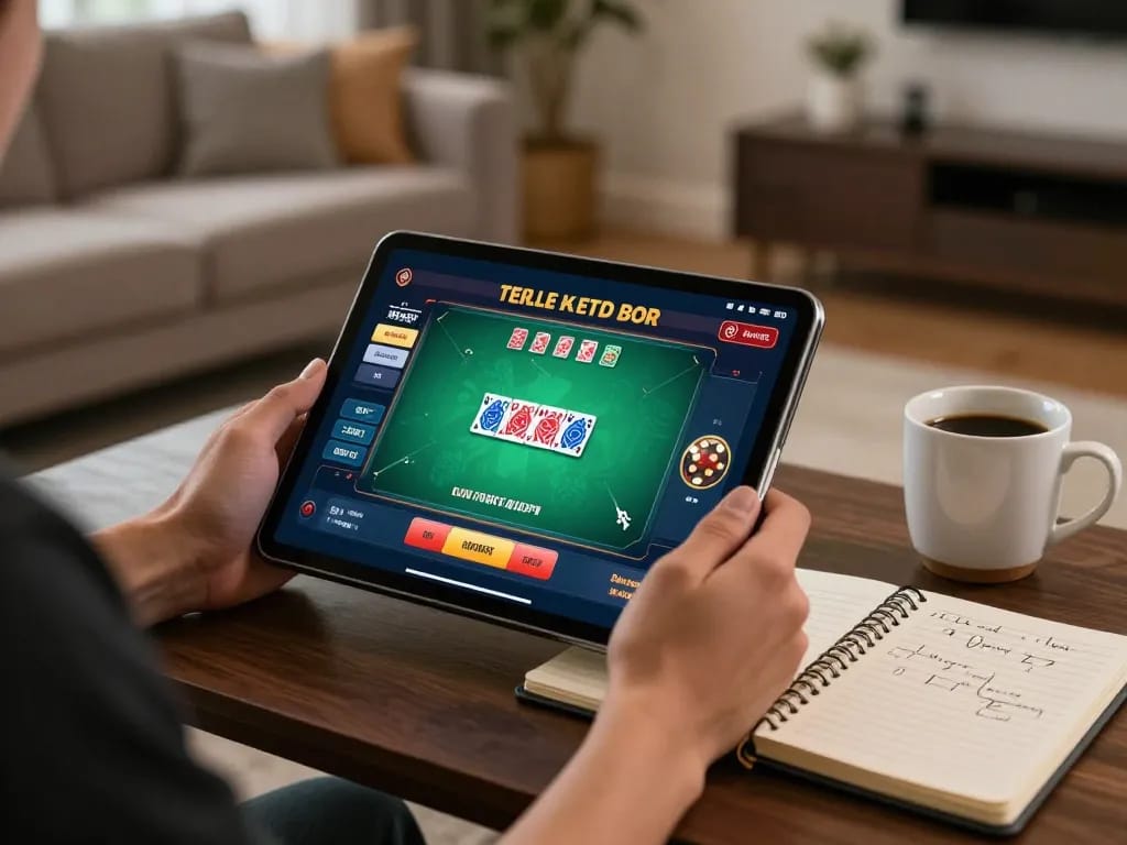 Engaging with FA88 mobile gaming on a tablet in a cozy home setting, exploring responsible betting strategies.
