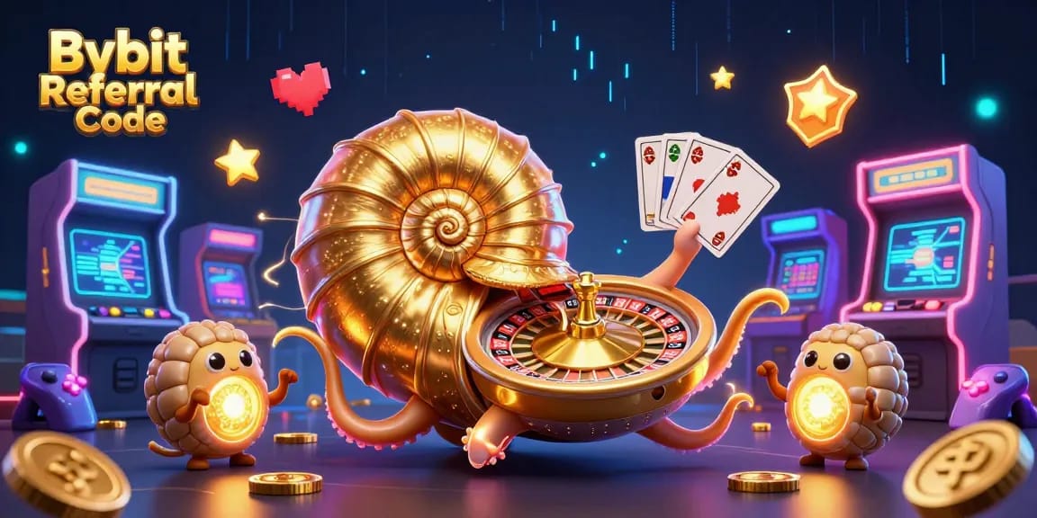 Play and win with Bybit Referral Code, featuring energetic casino-themed 3D characters.