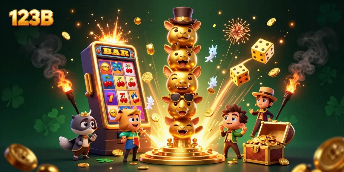 Experience exciting gameplay at 123B with vibrant 3D casino elements showcasing jackpots and interactive games.