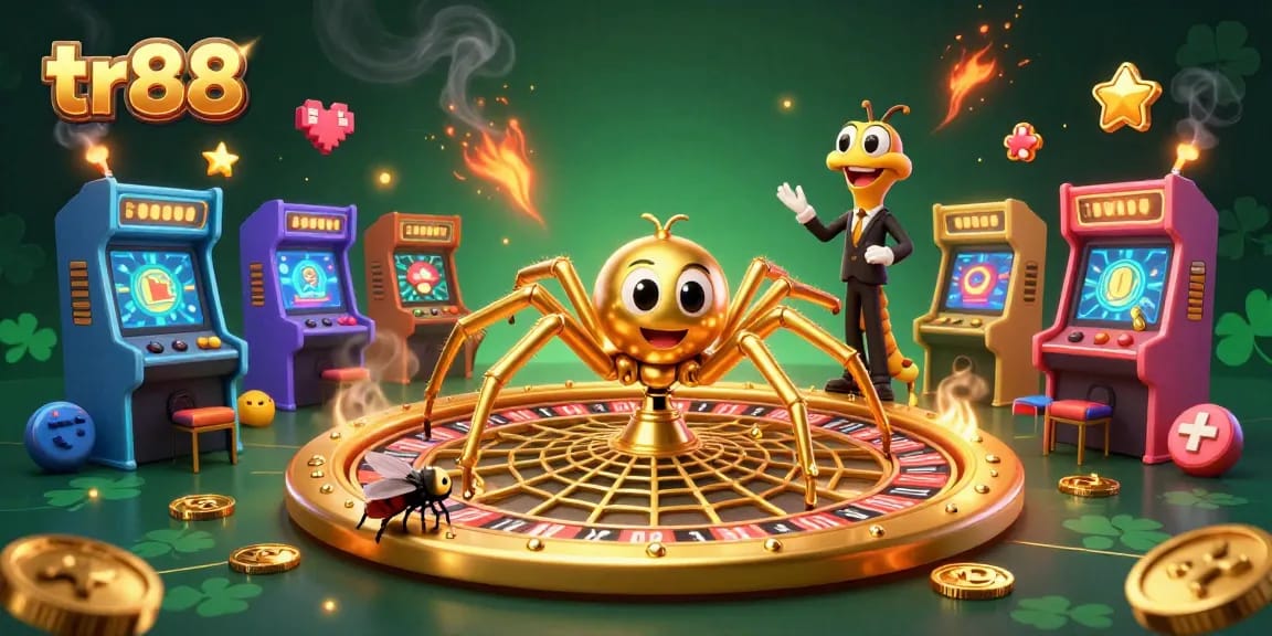 Experience thrilling gameplay at tr88 with an epic casino illustration of a spider and fly betting.