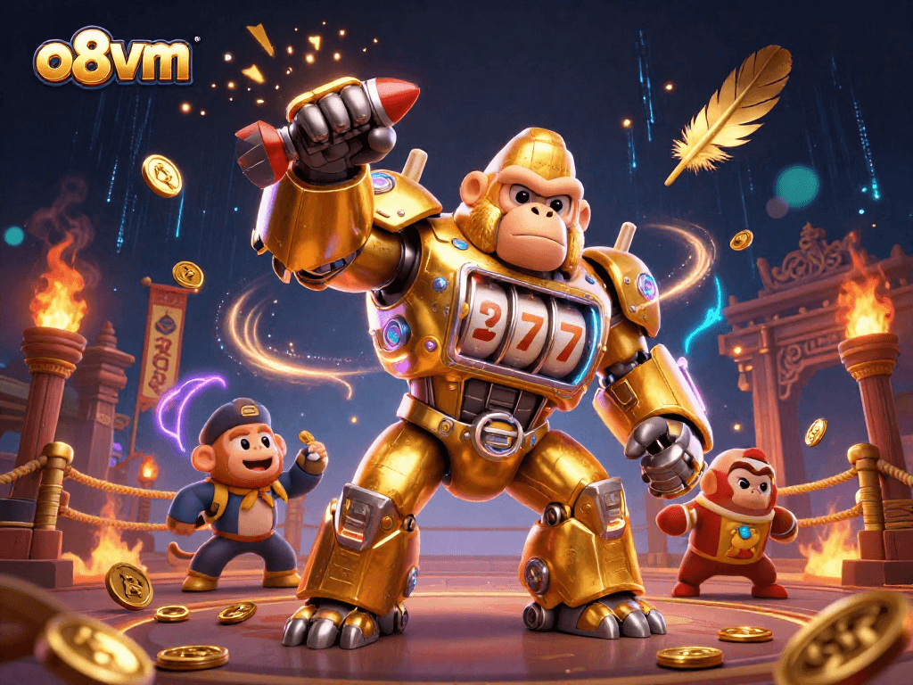 Engage with thrilling action at o8vm as golden gorilla mech unleashes a jackpot.