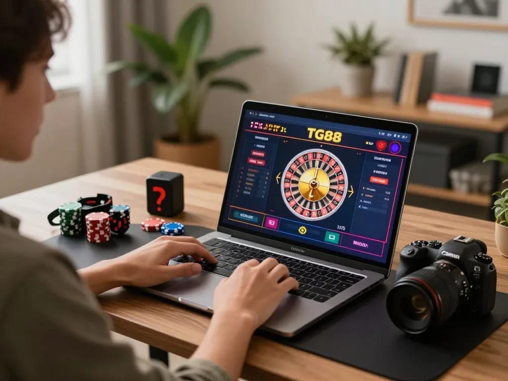 Engaging online gaming experience with TG88 roulette interface on laptop, strategic gameplay in focus.