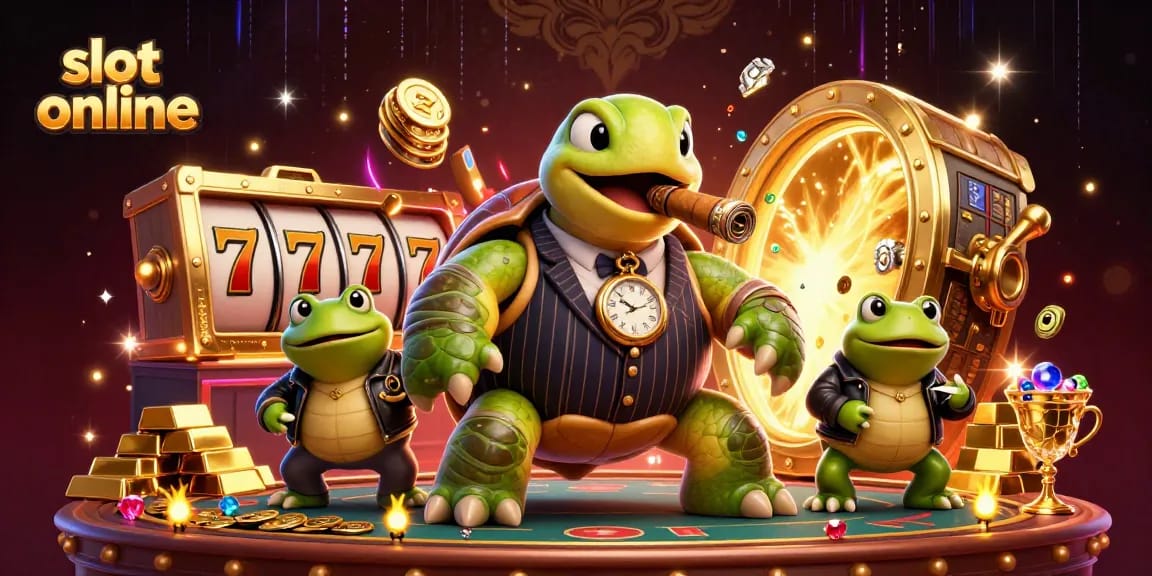 Spin to win with slot online featuring a snapping turtle in a mobster suit and golden treasures.