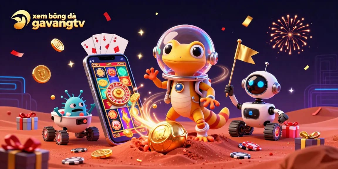 xem bóng đá gavangtv showcases an exciting Martian casino scene with festive gaming elements.