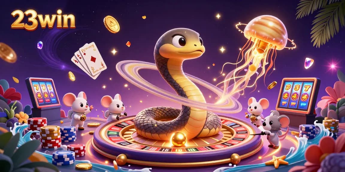 Experience cosmic betting fun with 23win's 3D roulette and playful characters.
