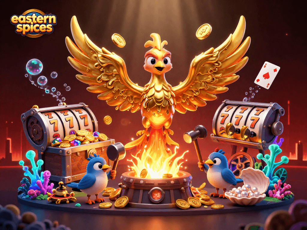 Experience thrilling gameplay at easternspices with dynamic slot reels and golden phoenix in action.