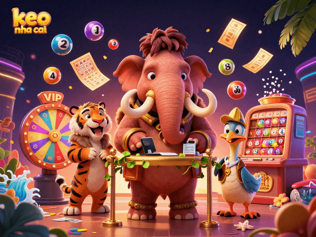 Experience keo nha cai thrill with dynamic lottery balls and vibrant casino elements in this detailed 3D scene.