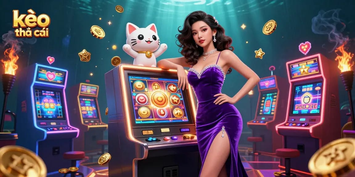 Experience thrilling kèo nhà cái moments with a glamorous woman celebrating jackpot wins at the casino.