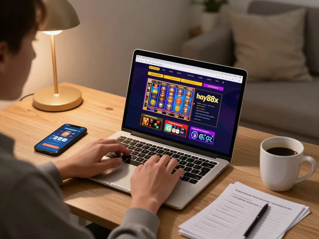 Engaging online gaming at home with hay88x app, showcasing a vibrant atmosphere for strategic gambling.
