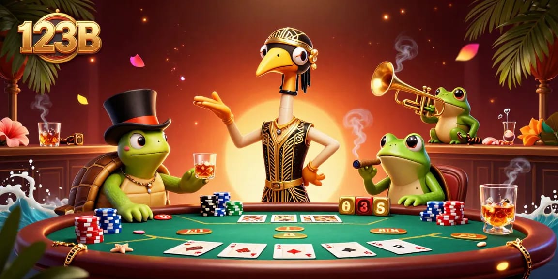 Experience thrilling gameplay at 123B with a vibrant 3D casino scene showcasing poker and vibrant characters.