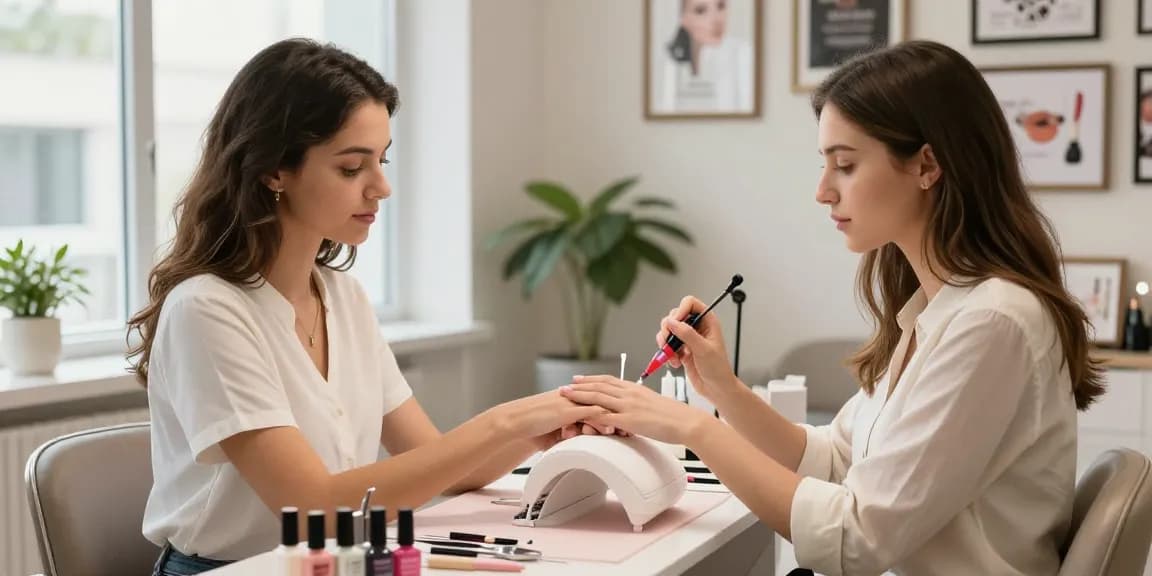 Client receiving nail polish at Paradise Nail Beauty salon with hygienic practices.