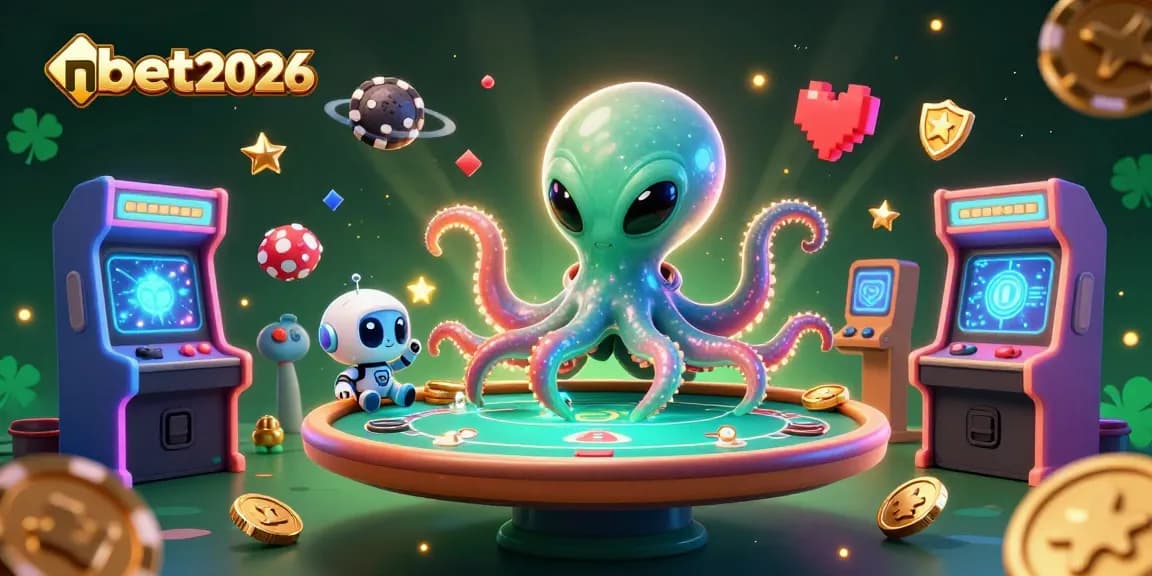 Engage in thrilling games at nbet2026 with vibrant casino elements and a fun alien octopus scene.