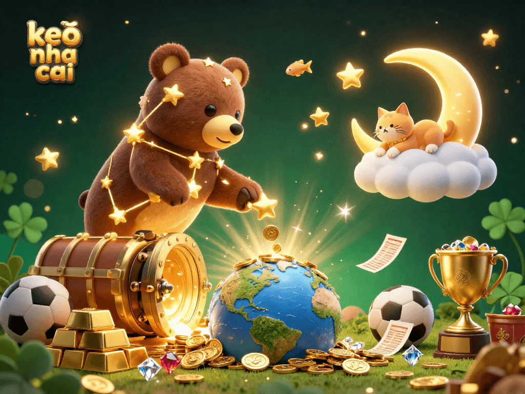 Engage in thrilling sports betting experiences with keo nha cai as playful characters celebrate winning riches.