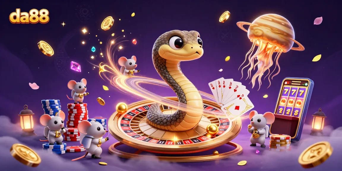 Experience cosmic gameplay with da88 as cartoon characters engage in a vibrant casino scene.
