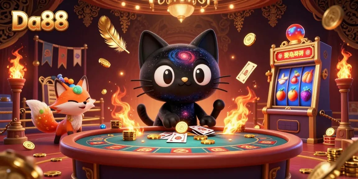 Experience Da88 at a galaxy-themed casino with vibrant characters and exciting gambling elements.
