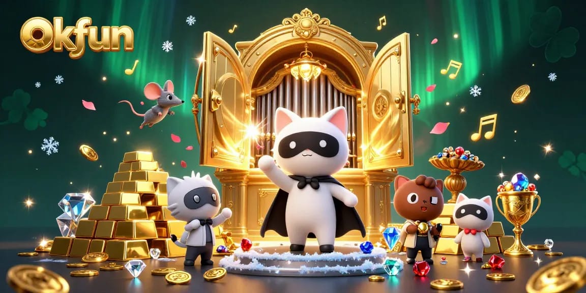 Experience thrilling gameplay at okfun with vibrant casino visuals featuring sparkling gems and animated characters.