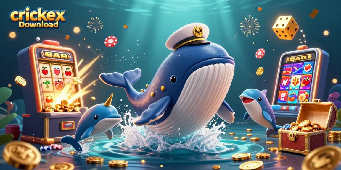 Join the excitement with crickex download as a playful dolphin spins poker chips amidst golden treasures and dynamic gameplay.