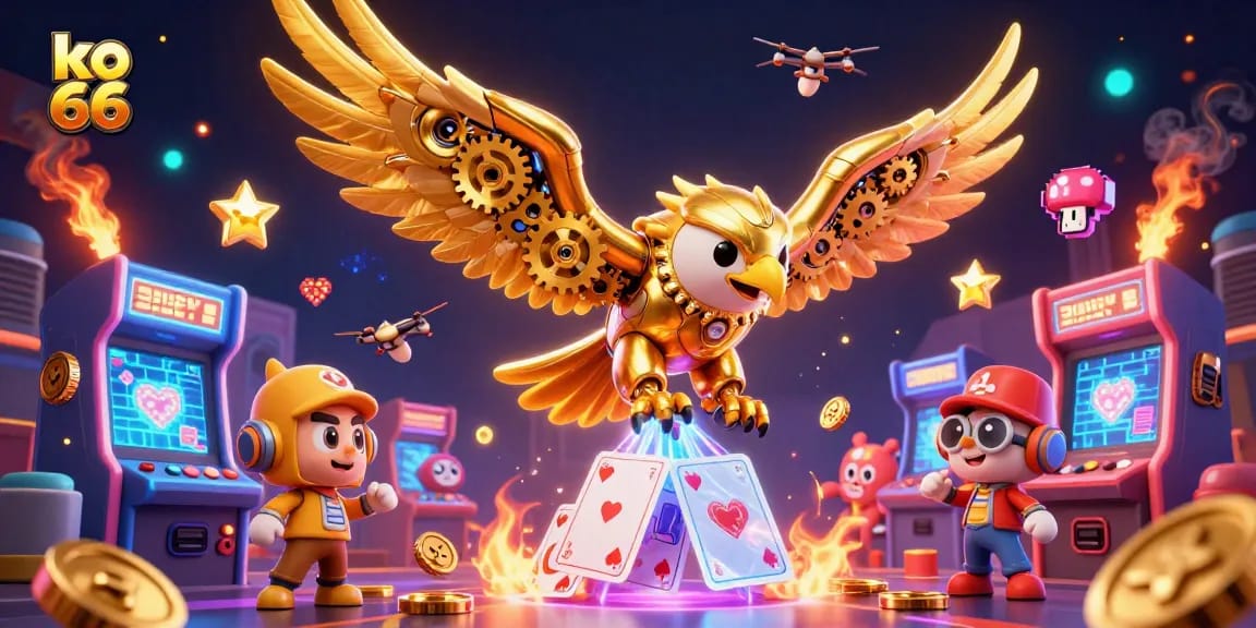 Experience thrilling gameplay with the ko 66 golden eagle soaring amidst vibrant casino elements.