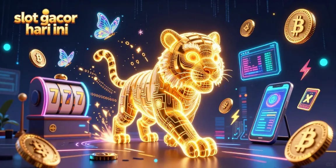 Engage in slot gacor hari ini with a dynamic digital casino scene featuring vibrant characters and glowing elements.