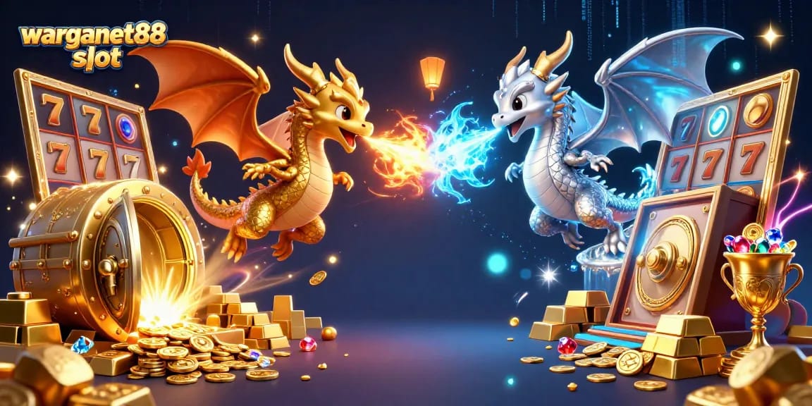 Win on warganet88 slot with dynamic 3D dragons amid treasures and jackpot elements.