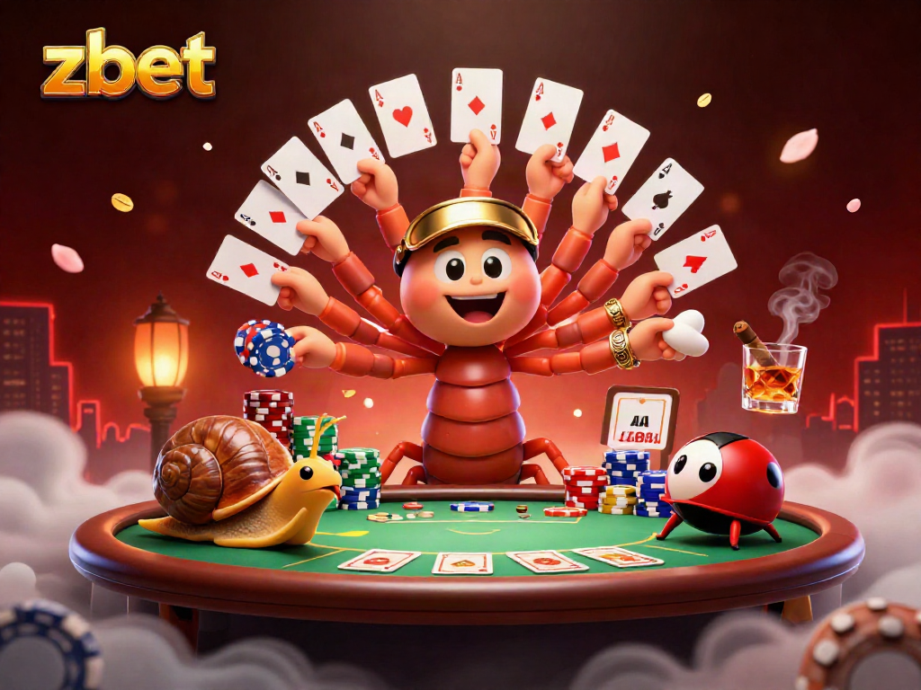 Experience thrilling gameplay at zbet with a colorful 3D poker scene featuring a millipede dealer