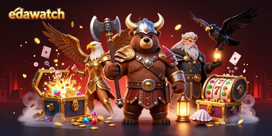 Experience the thrill of edawatch at a vibrant casino scene featuring Viking characters and rich gaming elements.
