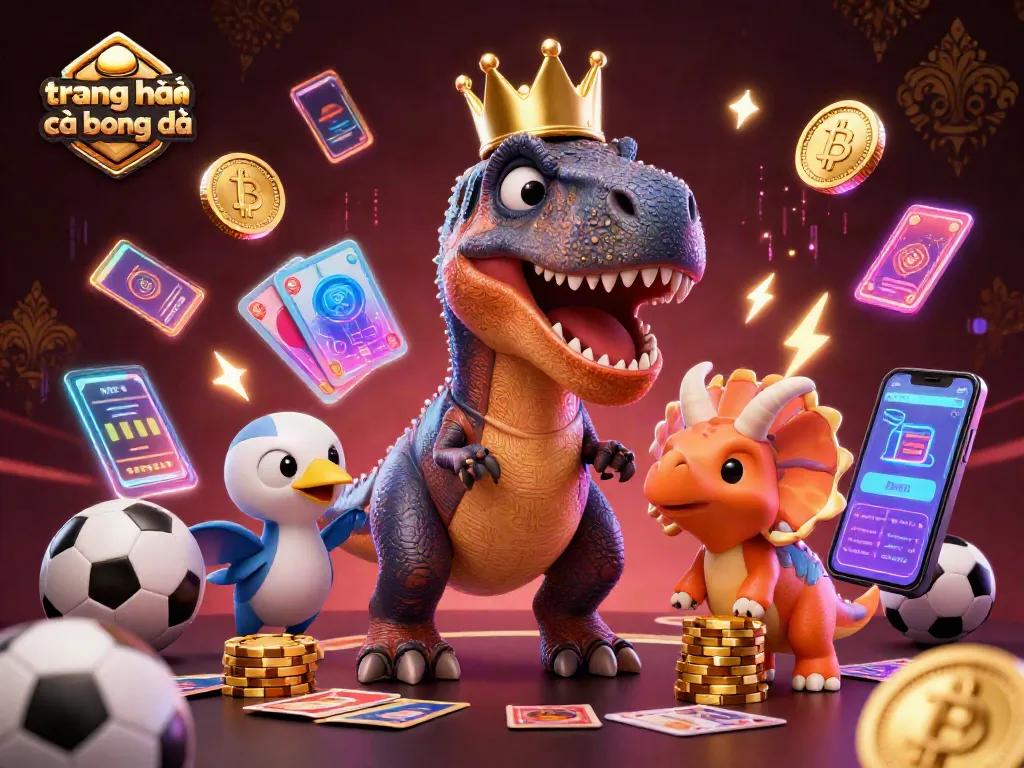 Khám phá trang nhà cái bóng đá với hình ảnh T-Rex và bạn bè trong một khung cảnh huyền ảo.