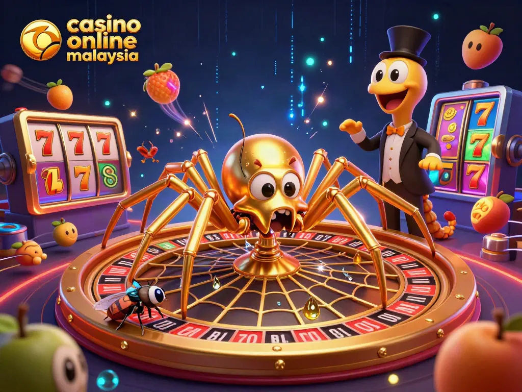 Bet on casino online malaysia with an animated spider and centipede, featuring vibrant symbols.
