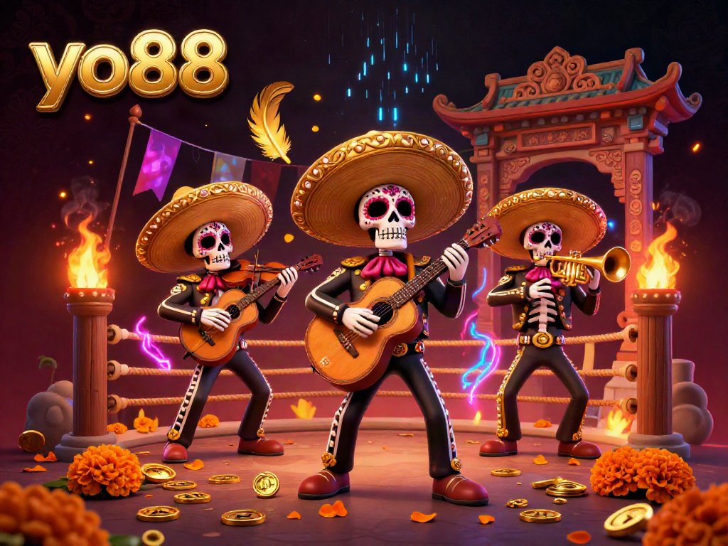 Experience the vibrant offerings of yo88 with captivating mariachi characters amidst dynamic gaming elements.